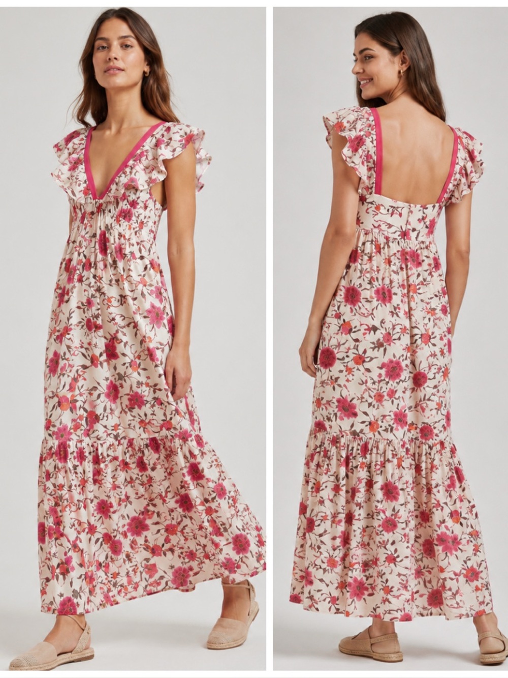 Ro's Garden Jasmin Maxi Dress in Creamy White and Pink